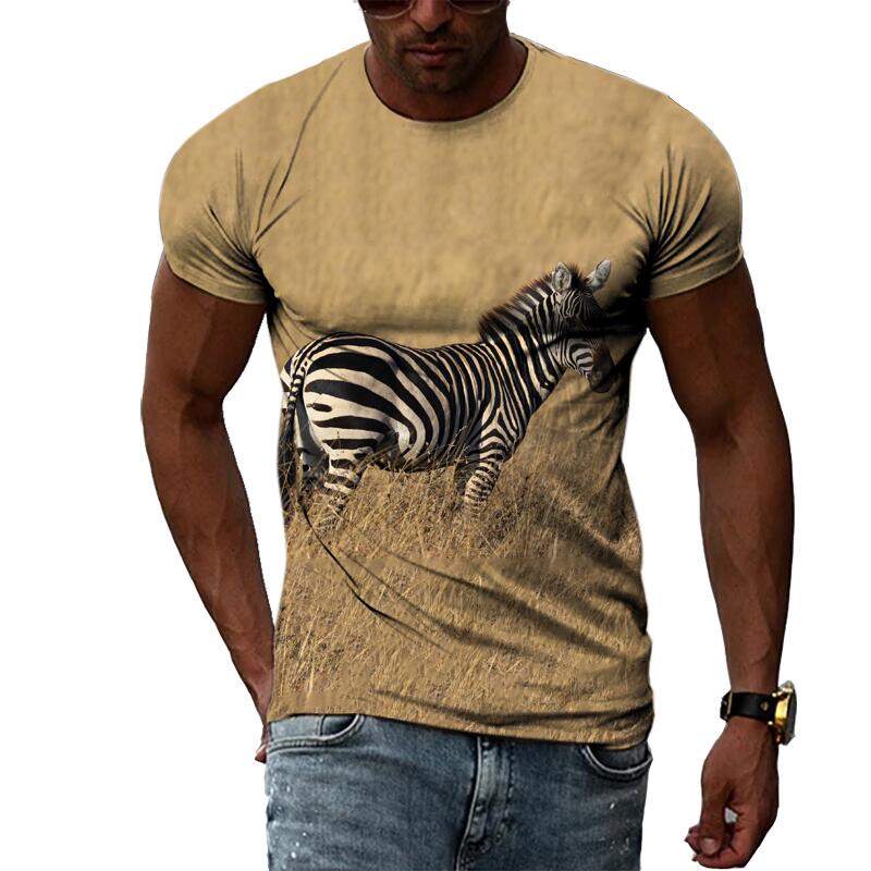 Summer Fashion Animal Zebra Pattern Men's T-shirt Casual Print Hip Hop Harajuku Personality T-shirt Round Neck Short Sleeve Top