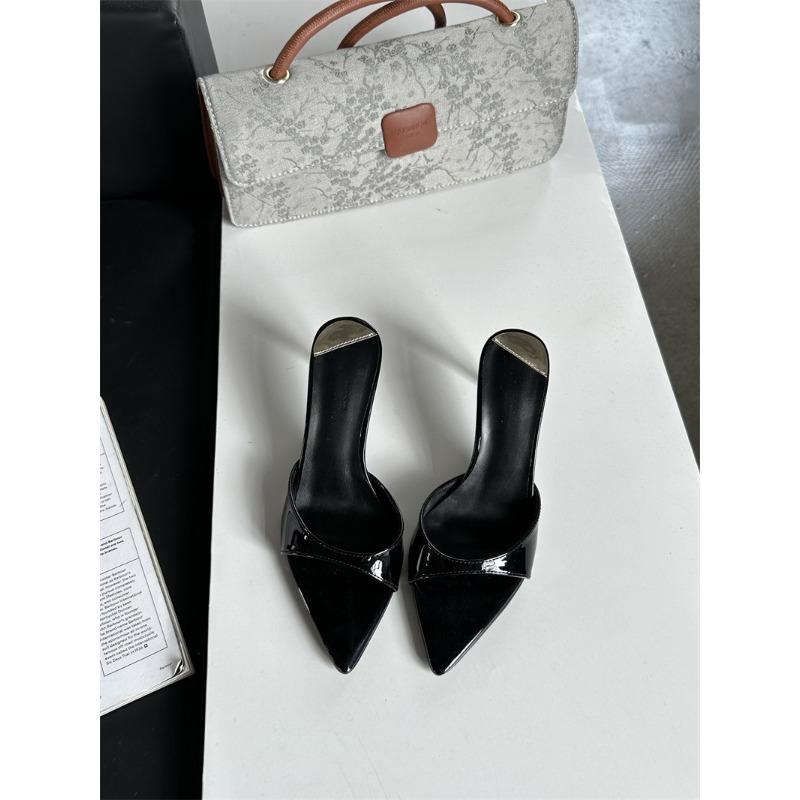 European and American New Simple One word High Heels Sexy Pointed Thin Heels Cool Slippers