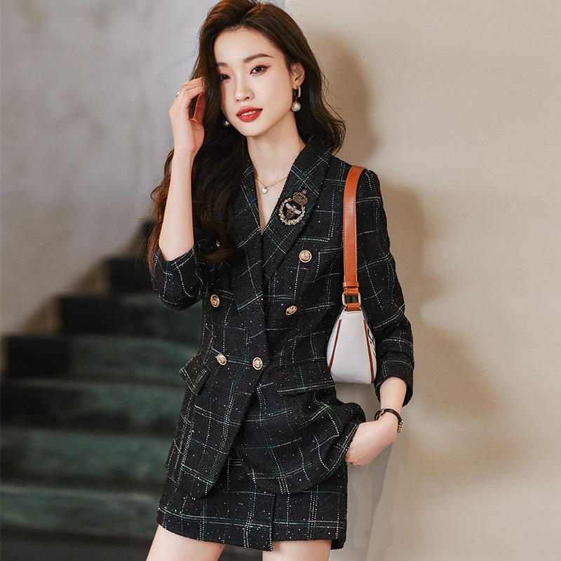 S-3XL Women's Fashion Plaid Suit Jacket Women's Vintage Jacket