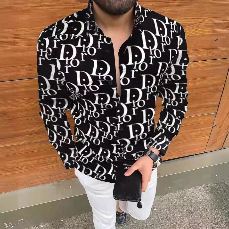 2025 European & American Men's Casual Plus Size Printed Long-Sleeve Shirt