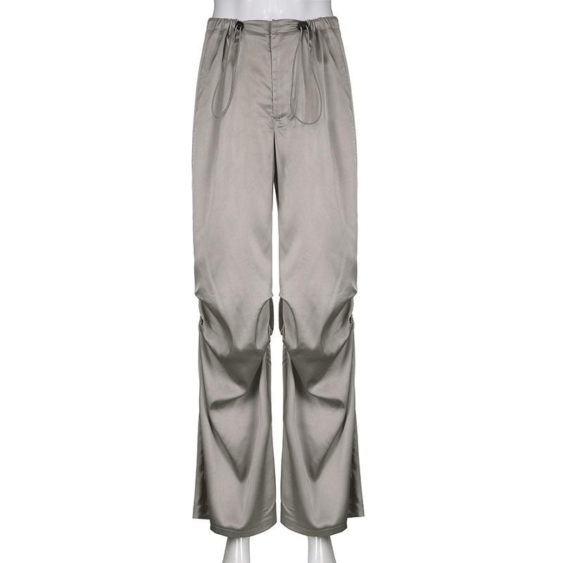 European and American Solid Color Vertical Feeling Floor Dragging Satin Trendy Loose Casual Pants