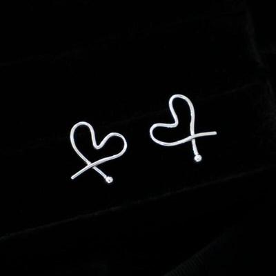 Heart Earrings Twist Mini Thin String Silver Ball Sterling Silver