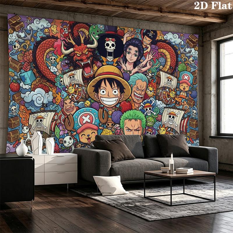 Anime One-Piece Wall Tapestry Aesthetic Wall Hanging Printed Fabric Blanket Decorative Tapestries for Bedroom Living Room Home Decor