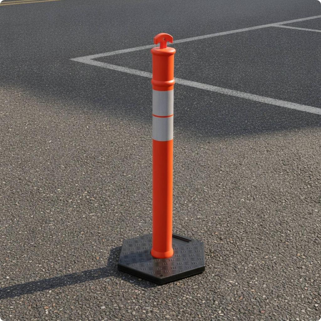 Traffic Warning Post with Weighted Base | Reflective Silver Band, Quick Setup Design, marker