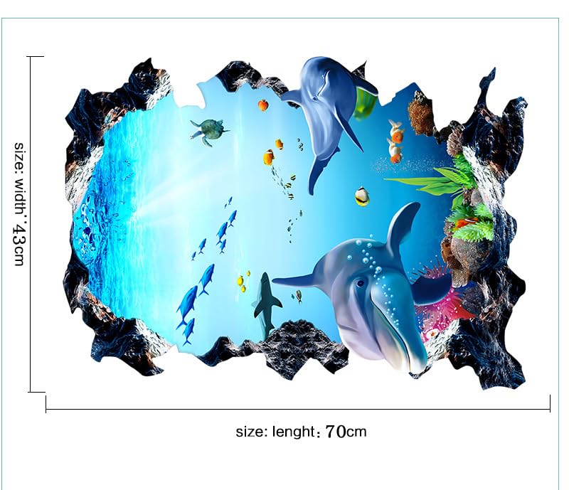 Fake Window Dolphin Wall Sticker Sea Underwater Wall Fake Window Wall Chic Room Stylish - Animals, Fish, Whale, Ground, 3D, World, Wallpaper, Decal,
