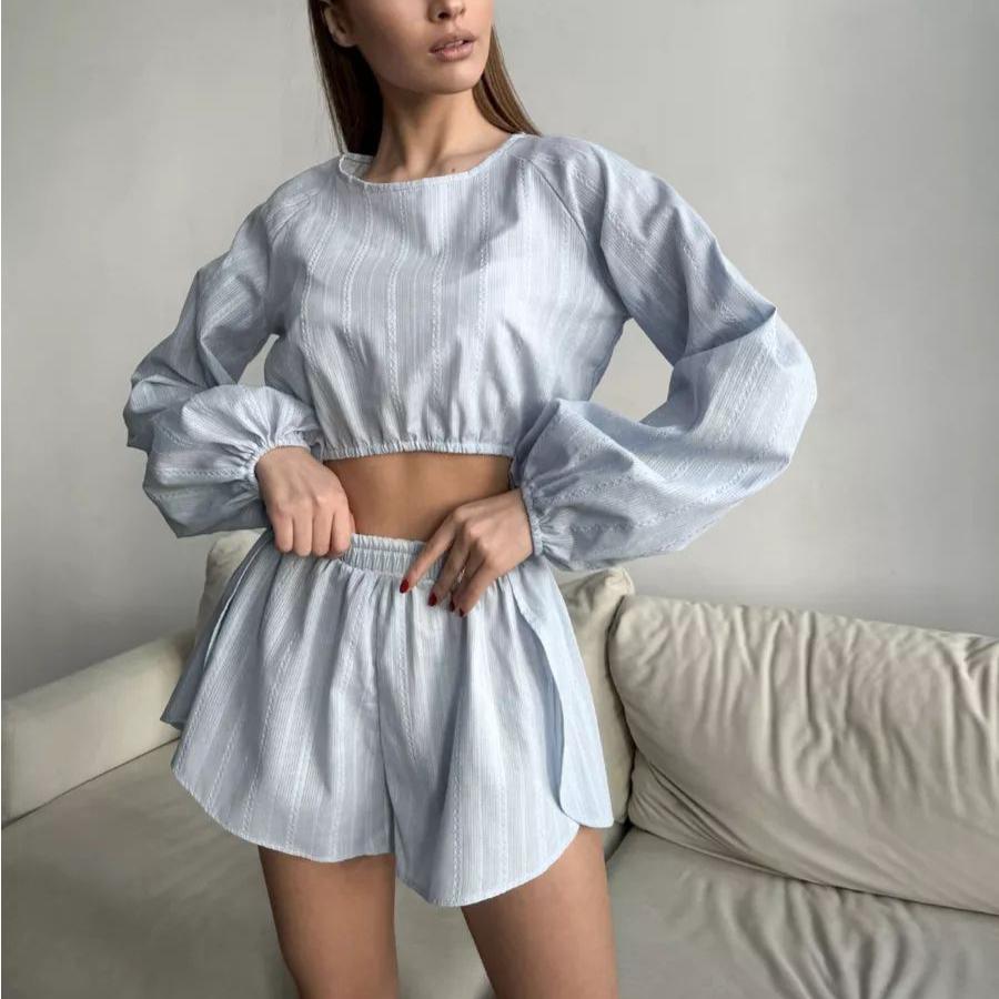 

Spring Summer Women Pure Cotton Pajamas Set Long Sleeve Top & Shorts Sleepwear 2 Piece Home Clothes Pink Pyjamas Sets Loungewear XL