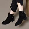 Autumn and winter new fashion boots women's simple temperament black matte short boots water drop buckle thick heel high heel boots leather boots