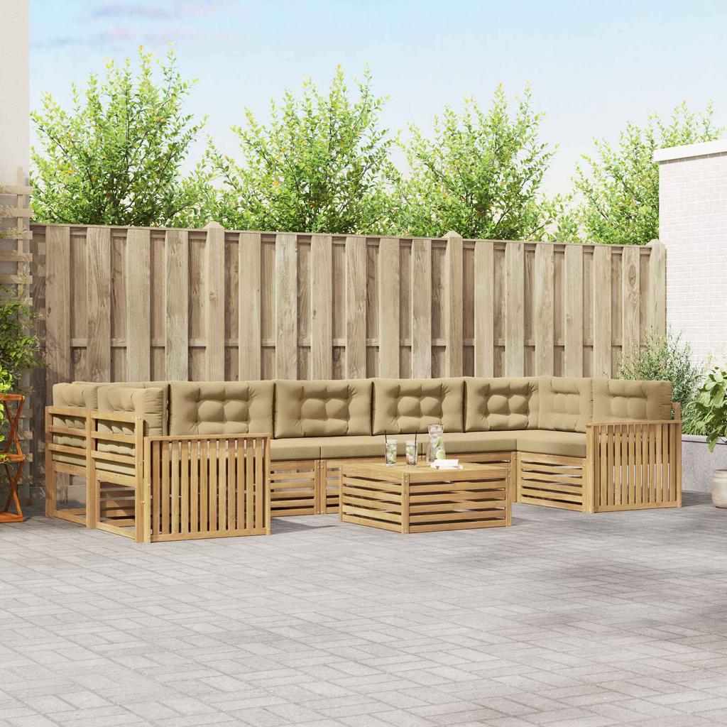 Outdoor Sofa Set 8 Pieces White and Beige Solid Acacia Wood