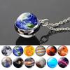 Double-Sided Glass Pendant Necklace: Universe Galaxy Planetary Design