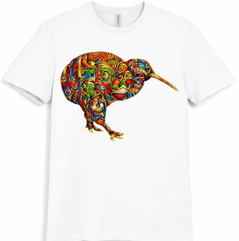Kiwi Vogel T-shirt Kleurrijk Abstract Dierlijke Kunst Grafisch T-shirt