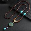 Unisex Handmade Nepal Buddhist Mala Wood Beads Pendant Necklace Boho Hippie Style Ethnic Long Pendant Men Women's Lucky Jewelry