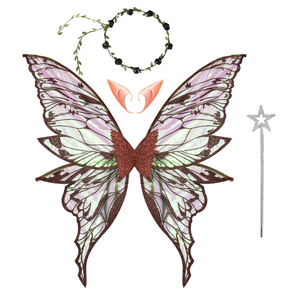 Butterfly Wings & Elf Ears Costume Accessory Set for Adults Kids, Complete Fairy Role Play Set for Masquerade Party & Halloween