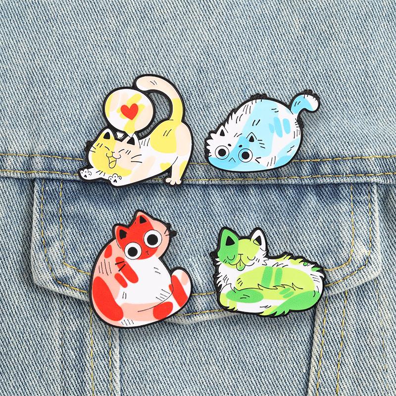 Cute Graffiti Cat Badges Kawaii Colorful Kitten Enamel Pin Cartoon Multicolor Animal Brooch Accessories Decor Gift