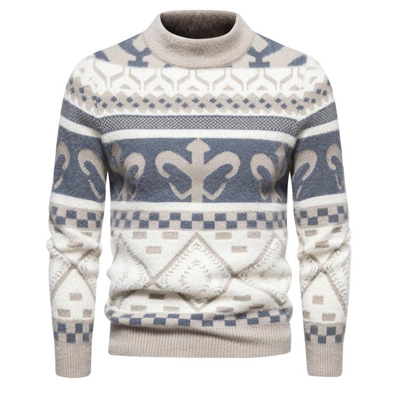 

Men s sweater autumn and winter new trend printed crew neck knitted sweater American retro sweater men s top M