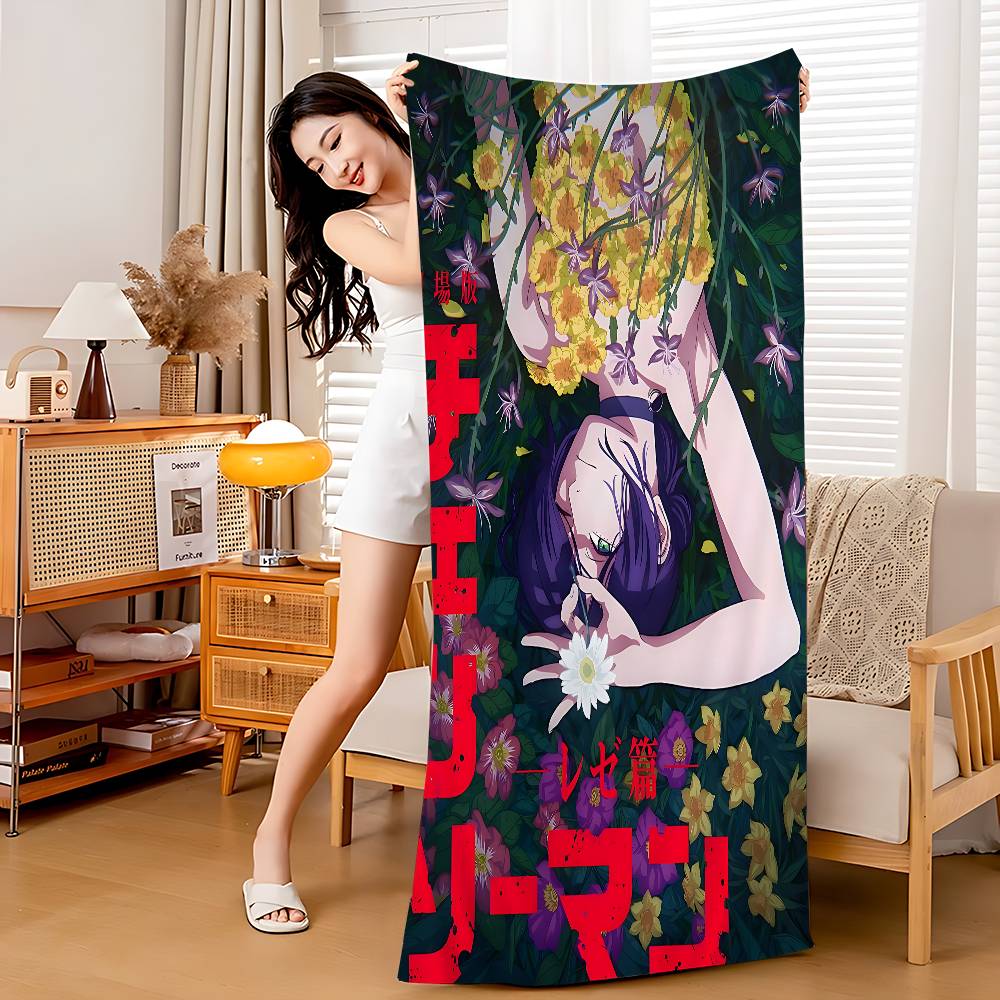 reze chainsaw man Anime Beach Swimming Towel Soft Absorbent Washcloth Children's Gifts for Kids Travel Camping Gym