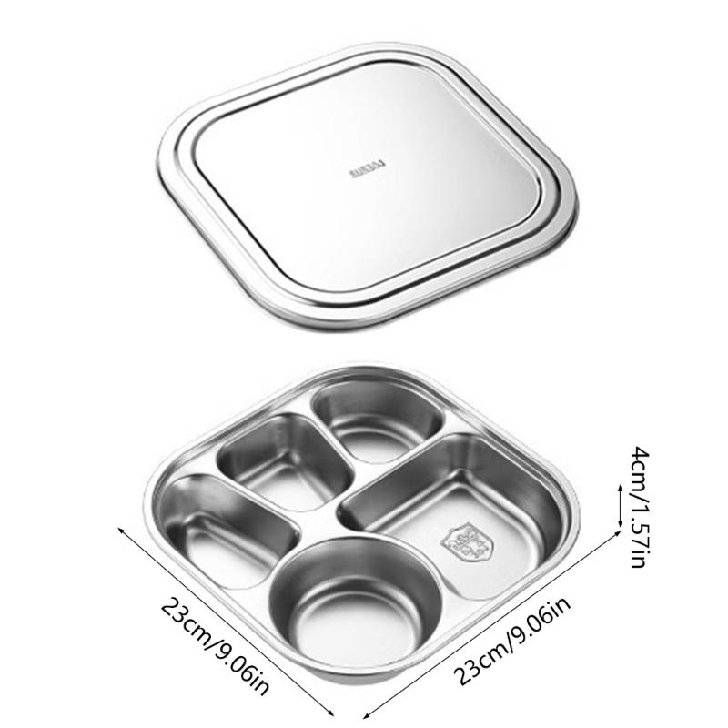 Compartment Stainless Steel Food Plates Functional Stainless Steel Divided Plates Practical Meals Arrangement Container
