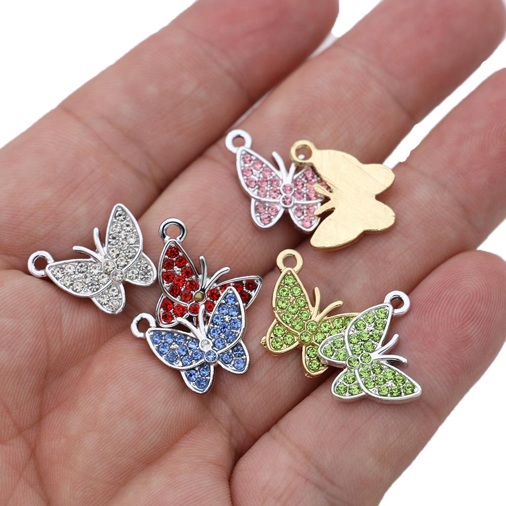 10Pcs Silver Plated Crystal Butterfly Charms Pendants For Jewelry Making Bracelet Necklace Diy Earrings Accessories