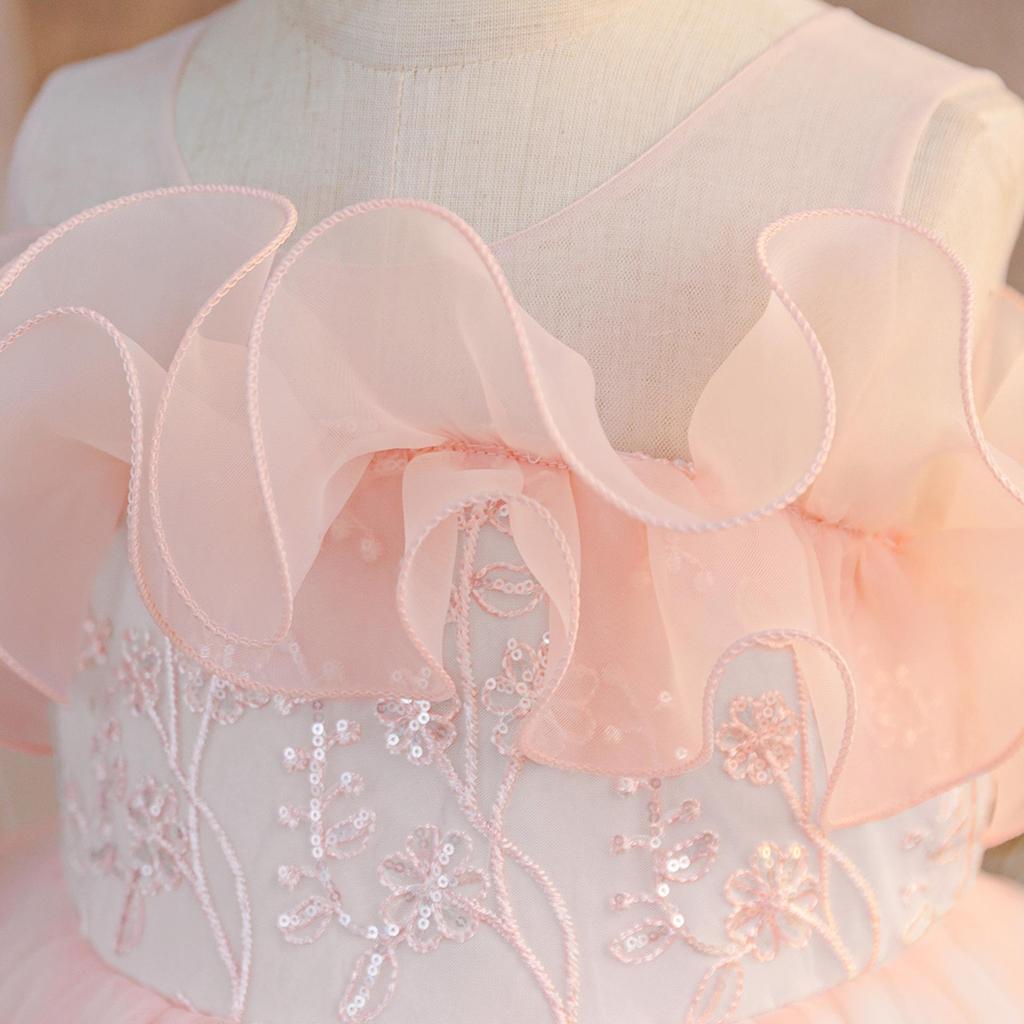 Girls' Ruffled Mesh Princess Dress for Holidays and Piano Performances