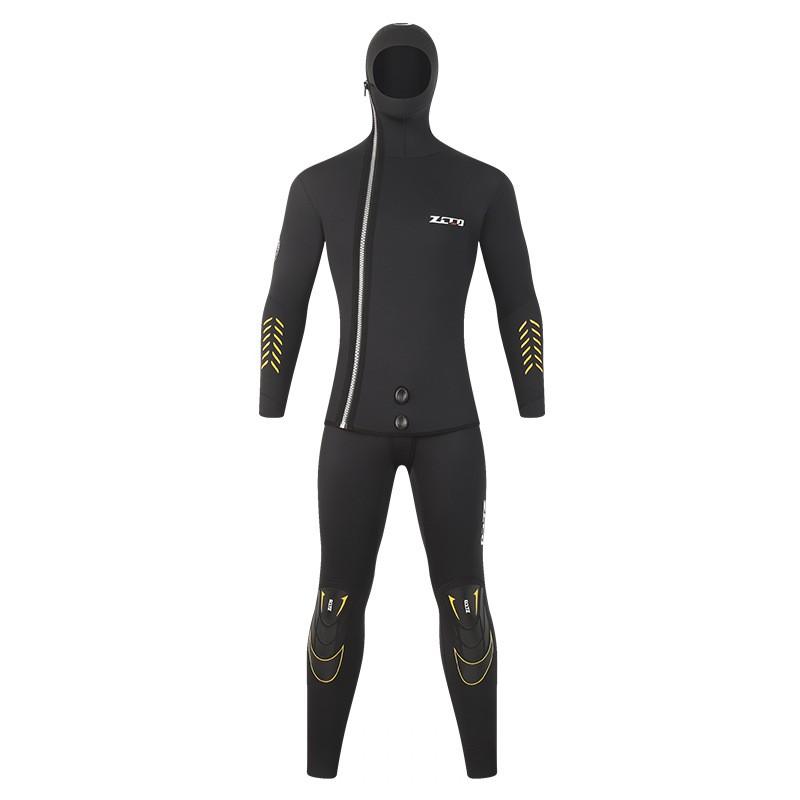 5mm Neoprene Wetsuit Set Men Two-Piece Hooded Warm Suit Front Zipper Snorkeling Fishing Water Sports