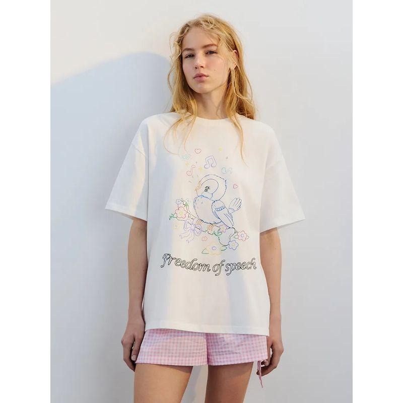 Western Style New Fashion Casual Loose Print Short sleeve Cotton T-shirt Top Printed T-shirt Top