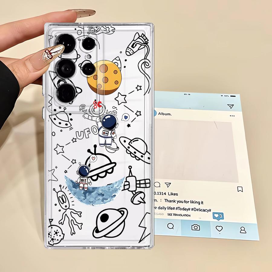 Cartoon Cute Astronaut Phone Cover Case for Samsung Galaxy S21 S23 Ultra S26 S24 S25 Edge S22 FE Note 20 Ultra 10 S20 Plus