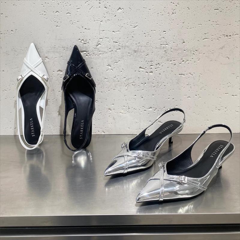 Spring and Autumn 2025 New Fashion Versatile Pointed Heel Medium Heel Cross Strap High Heel Light Mouth Baotou Sandals Women