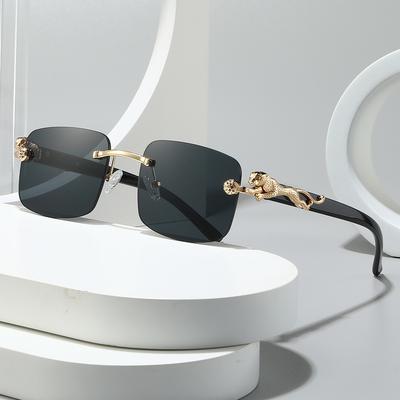2025 Classic Rimless Square Sunglasses Men Tint Color Metal Cheetah Decoration Fashion Luxury Sun Glasses Women Unisex