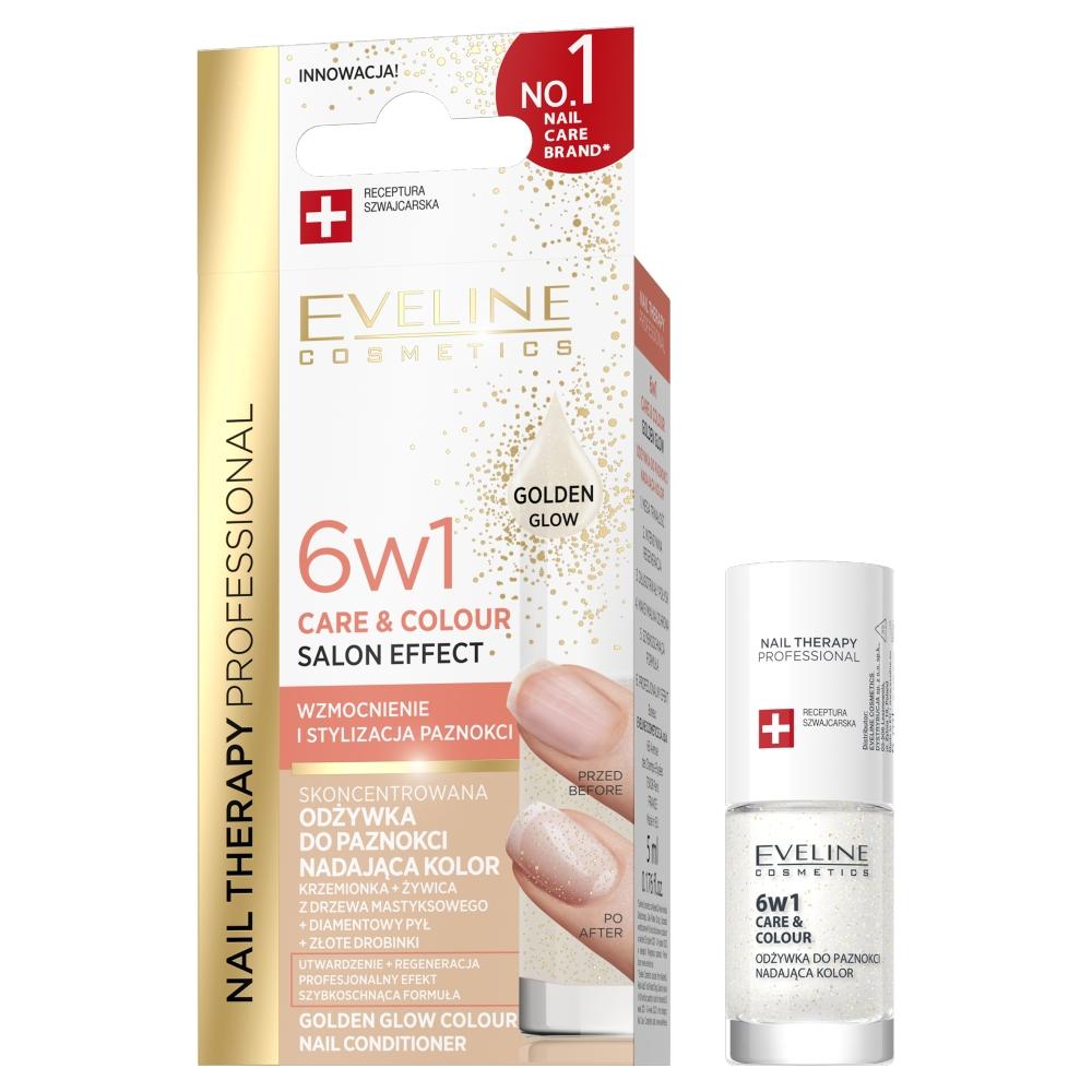 Eveline Cosmetics 6-in-1 Nail Treatment & Color-Enhancing Conditioner, Golden Glow, 5ml
