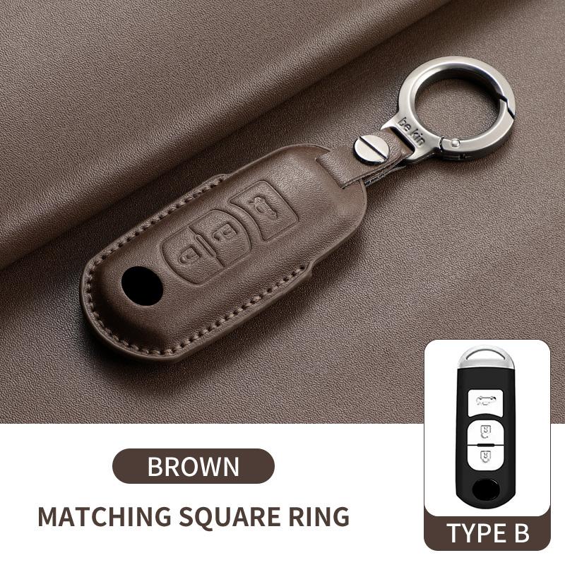 Leather Car Key Case Cover Shell For Mazda 3 6 Atenza Axela Demio CX5 CX3 CX7 CX9 MX5 Car Remote Keychain Case Shell Accessories
