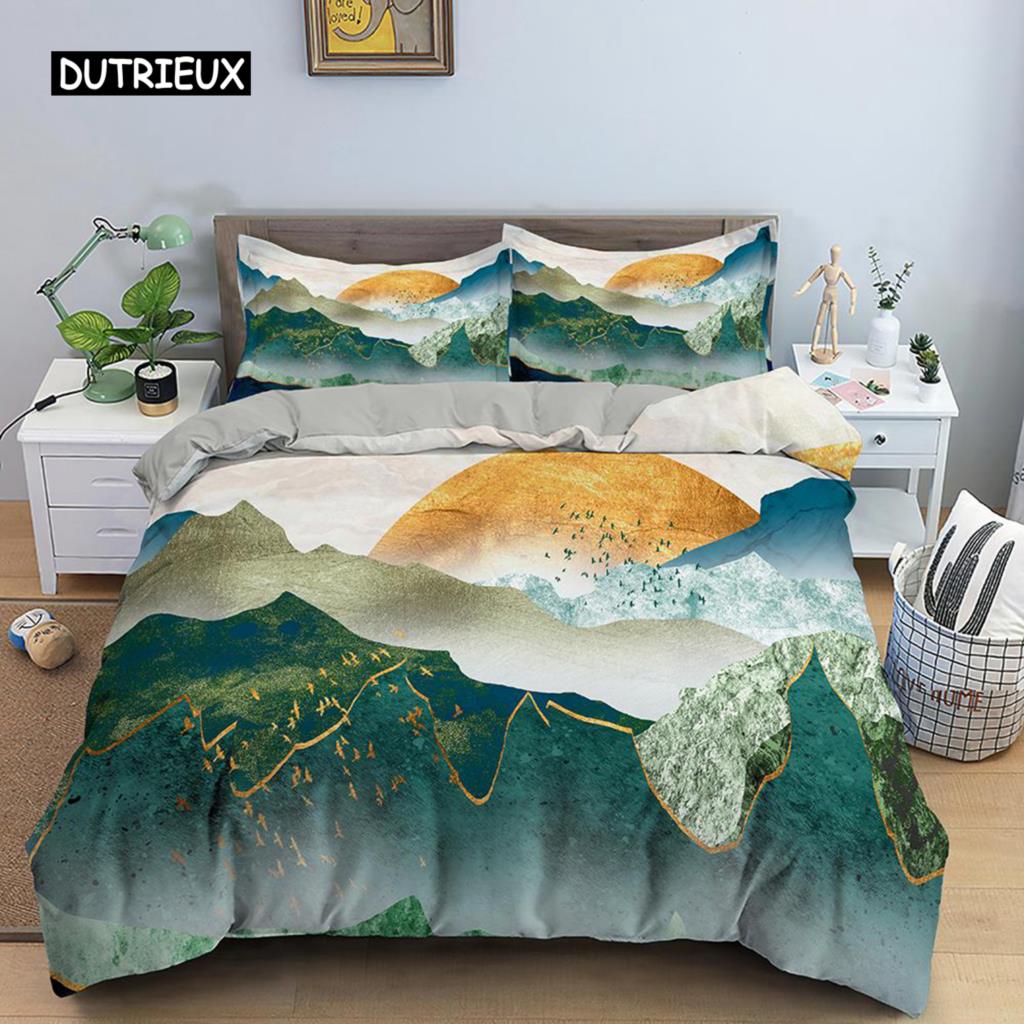 Wave Duvet Cover Set for Kids Teens Adult King Size Abstract Blue Ocean Comforter Cover Waves Sailing Moon Polyester Bedding Set