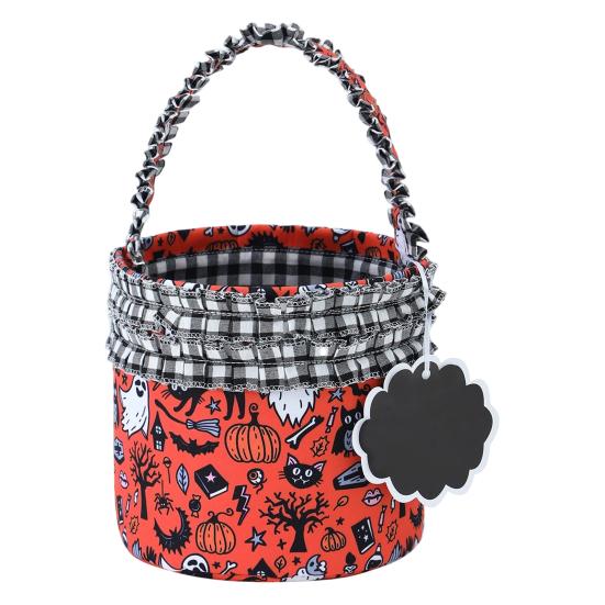 Reusable Holiday Pouch Halloween Pumpkin Ghost Treat Tote, Cute Lace Handle Candy Basket for Festival Bucket Kids, Spooky Gift Bag Trick or