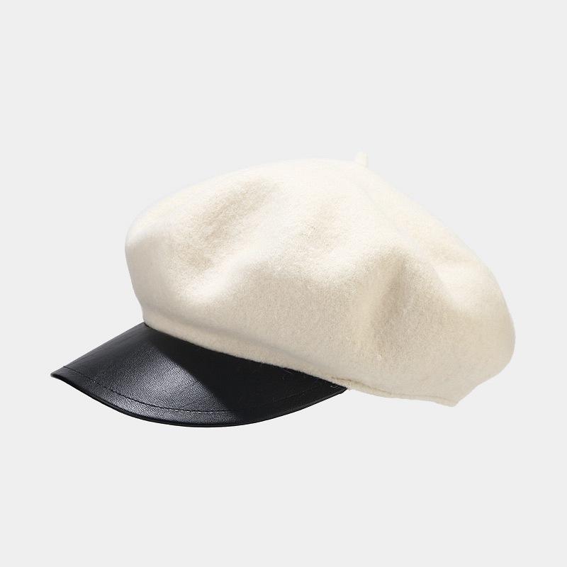 Internet Celebrity Beret Children Autumn and Winter British Retro Woolen Leather Brim Cap Painter Hat Tide