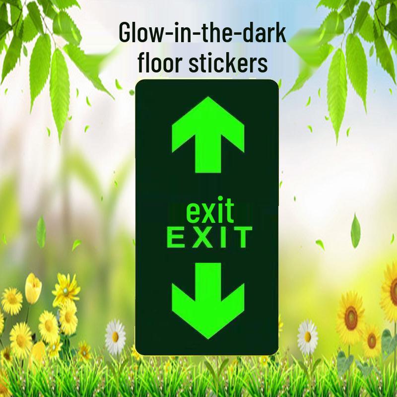 Safety Exit PVC Luminous Floor Sticker - Caution Slippery Steps & Fire Sign