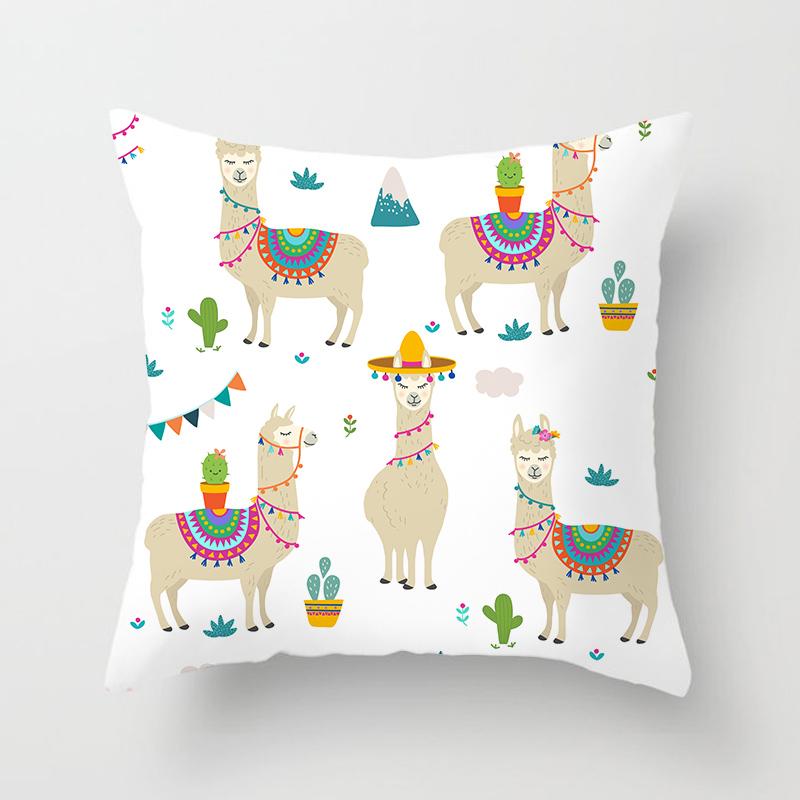 Cute Cartoon Alpaca Cushion Cover Creative Alpaca Printed Decorative Pillow Cover Alpaca Pillow Cover Sofa