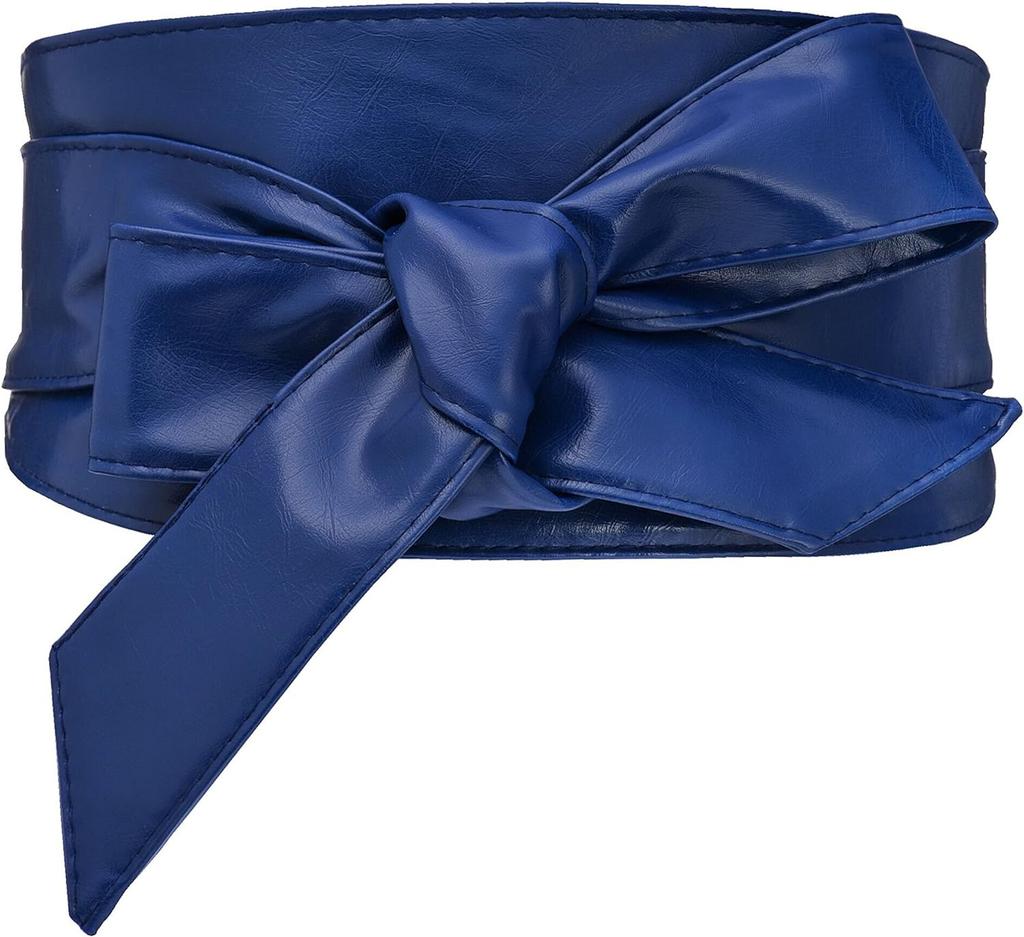 Woman Wide PU Leather Belt Obi Belt Self Tie Cinch Belt Wrap Around Bowknot Waistband Bright for Dress