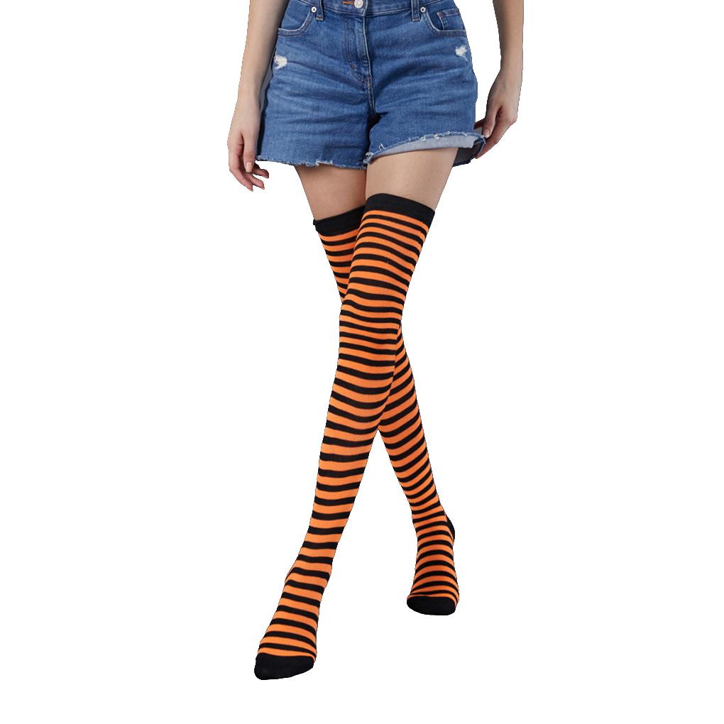 Pack of 2 Striped Plus Size Thigh High Socks Elasticity Breathability Comfortable Warm Fad Appearance Non Slip Stockings