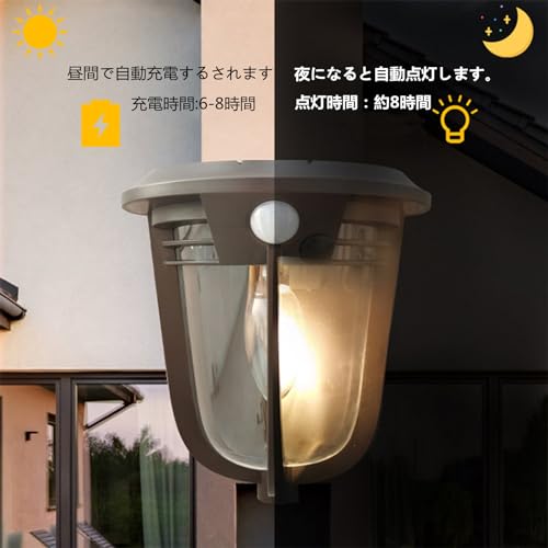 KAWELL Outdoor Solar Sensor Light, Entryway Light, E14 COB Bulb, High-Capacity Battery, High Brightness, Retro Style, IP54 Waterproof, Automatic Light