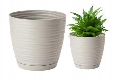 Light Gray Round Plastic Flowerpot with Saucer 107x11cm