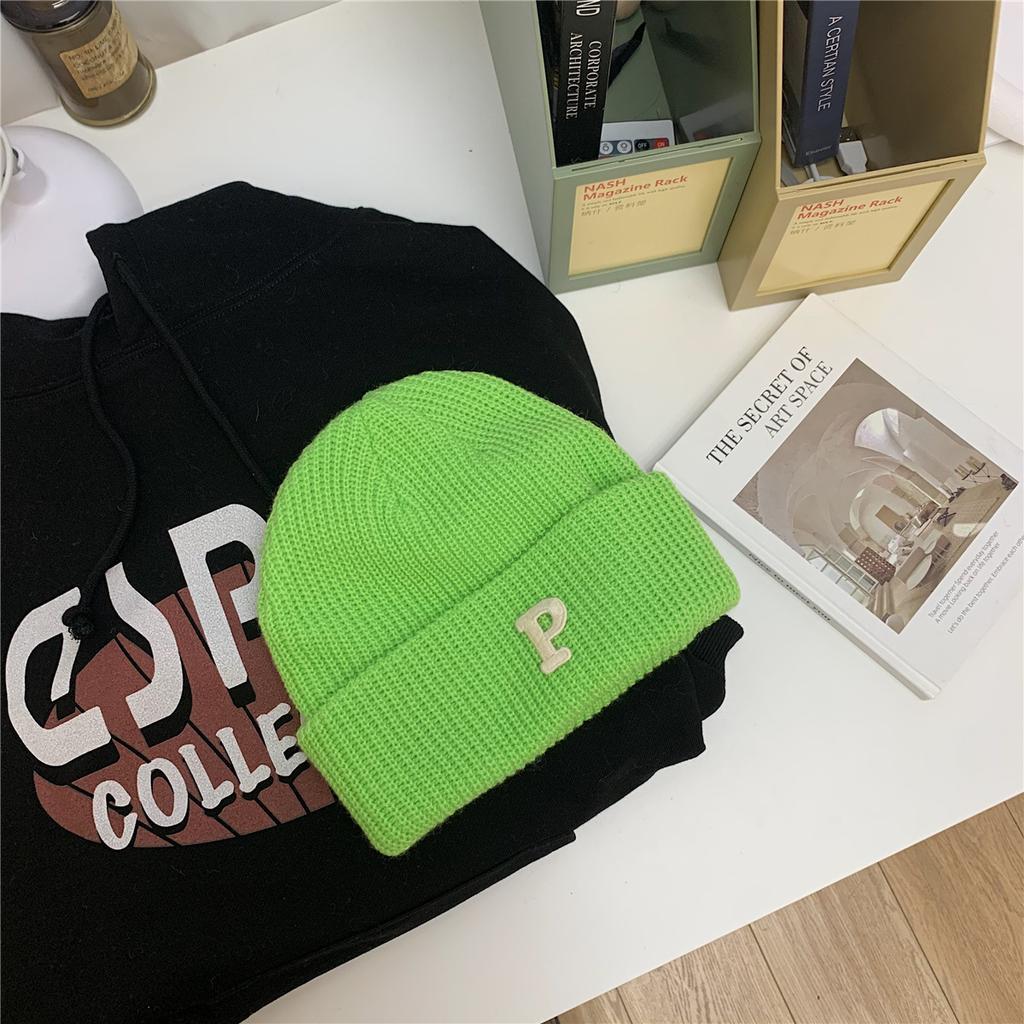 Women's Autumn and Winter Korean Version Ins Trendy Fashion Warm Men Versatile Student P Letter Casual Knitted Cold Hat