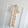 Französische leichte Luxus Sommer niedlicher Stil handbemaltes Graffiti-Print-Hemdblusenkleid Kurzarm Revers Taille altersmildernder Rock