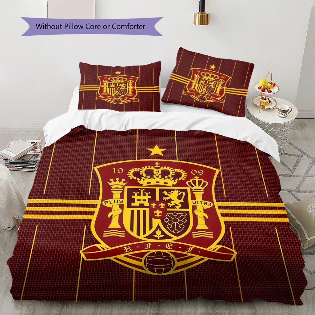 Spanische Nationalmannschaft Muster Bettwäsche Bettdecken-Set Heimdekoration Geschenk (1 Bettbezug + 2 Kissenbezüge (ohne Füllung))
