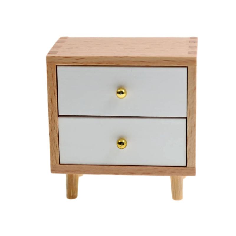 1:12 Scale Doll House Bedside Cabinet Natural Wood Furniture Model Figurine For Realistic Display Scene Arrangemetn