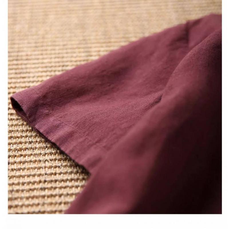 Zomer Linnen Dunne Stijl Effen Kleur Retro Korte Mouw Shirt Top Dames Pakkraag Kort Model Kleine Veelzijdige Blouses & Shirts