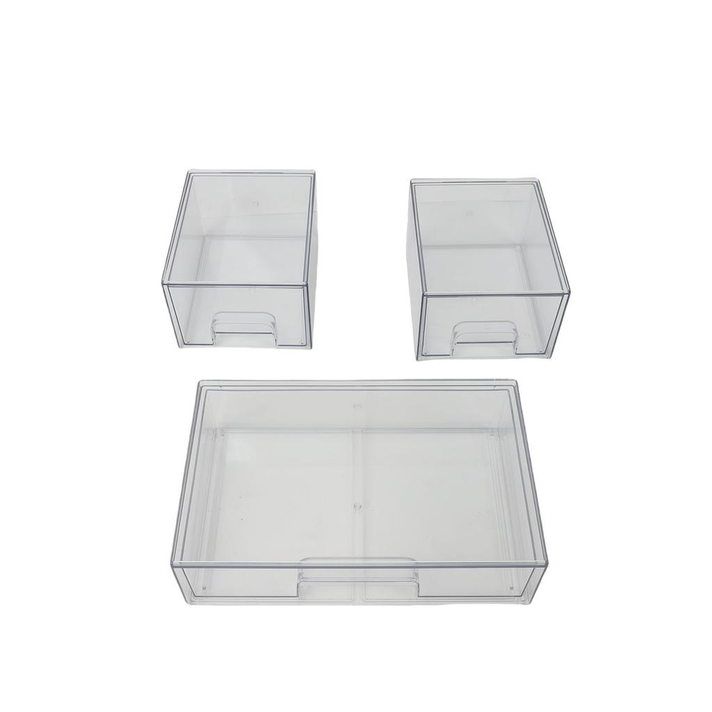 Stapelbare Aufbewahrungsboxen Klarer Acryl-Organizer Make-up-Displaybox für Badezimmer Schminktisch Schreibtisch 1 Breiter + 2