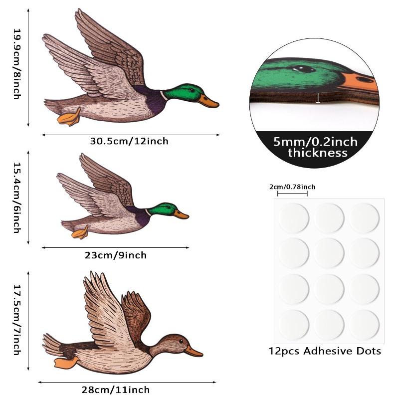 3PCS New Wooden Duck Wall Decoration Interior Wall Art Animal Statue Pendant Crafts