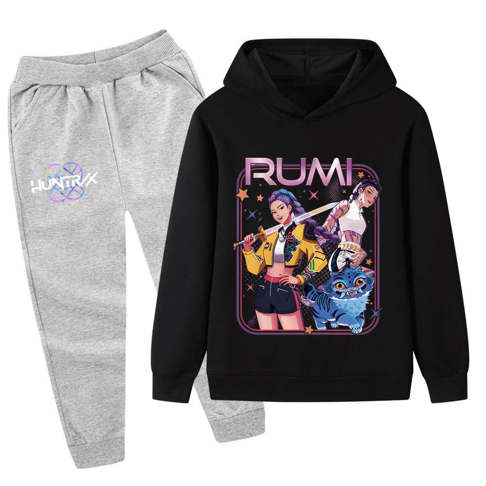PB1249 Kinder Jungen Mädchen Kpop Mira Zoey Rumi Druck Langarm Kapuzenpullover Hose Hosen Kleidersets