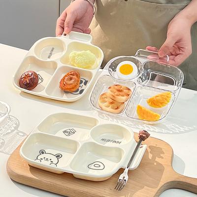 Square Plastic Divided Dinner Plate Portion Control Food Plate Stackable Salad Plate 4 Compartments Fat Reducing Plate