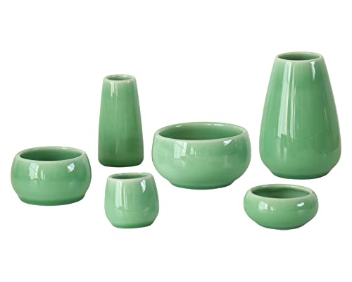 Ceramic Buddhist Altarware Set Maple Leaf - 6-piece set, perfect for mini altars, Green