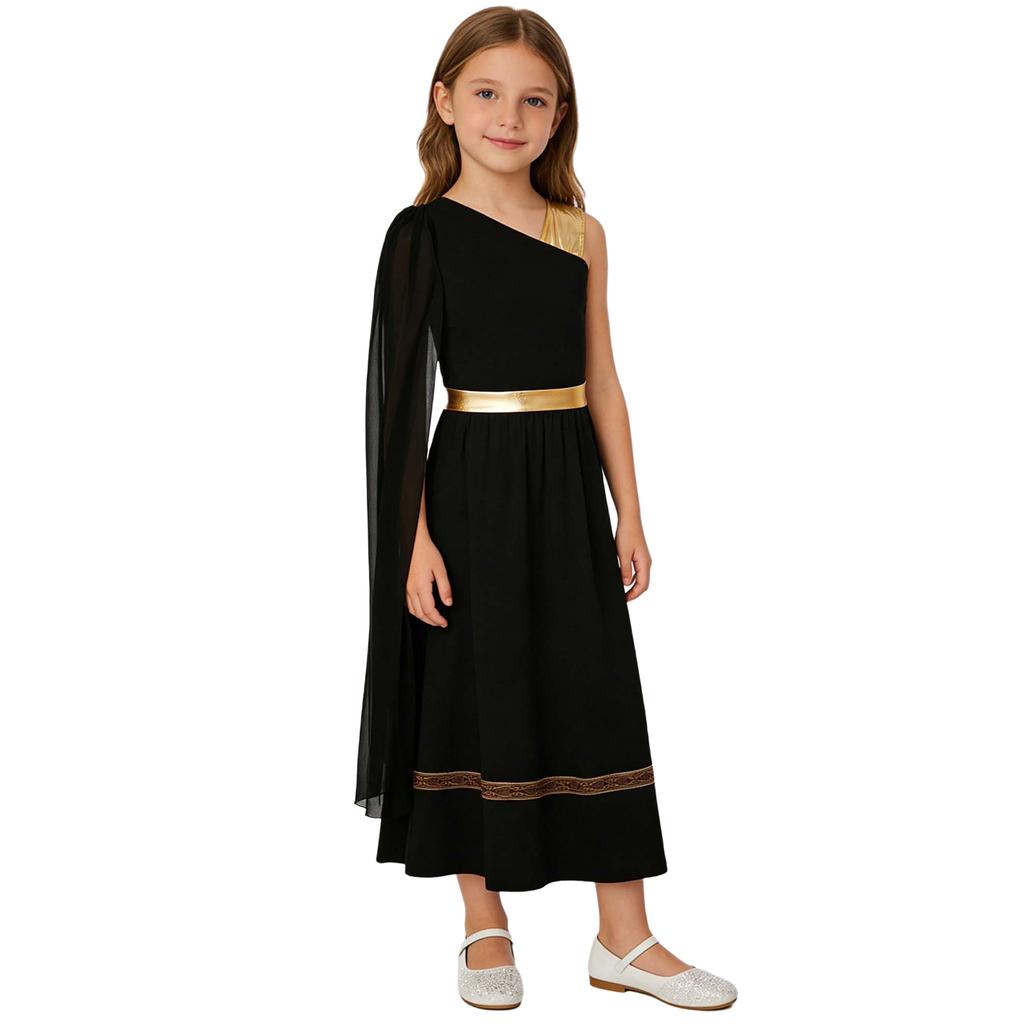 Vestido sem mangas de retalhos metálicos para meninas Fantasia de Deus Grego Romano Manto Xale Roupa de Palco