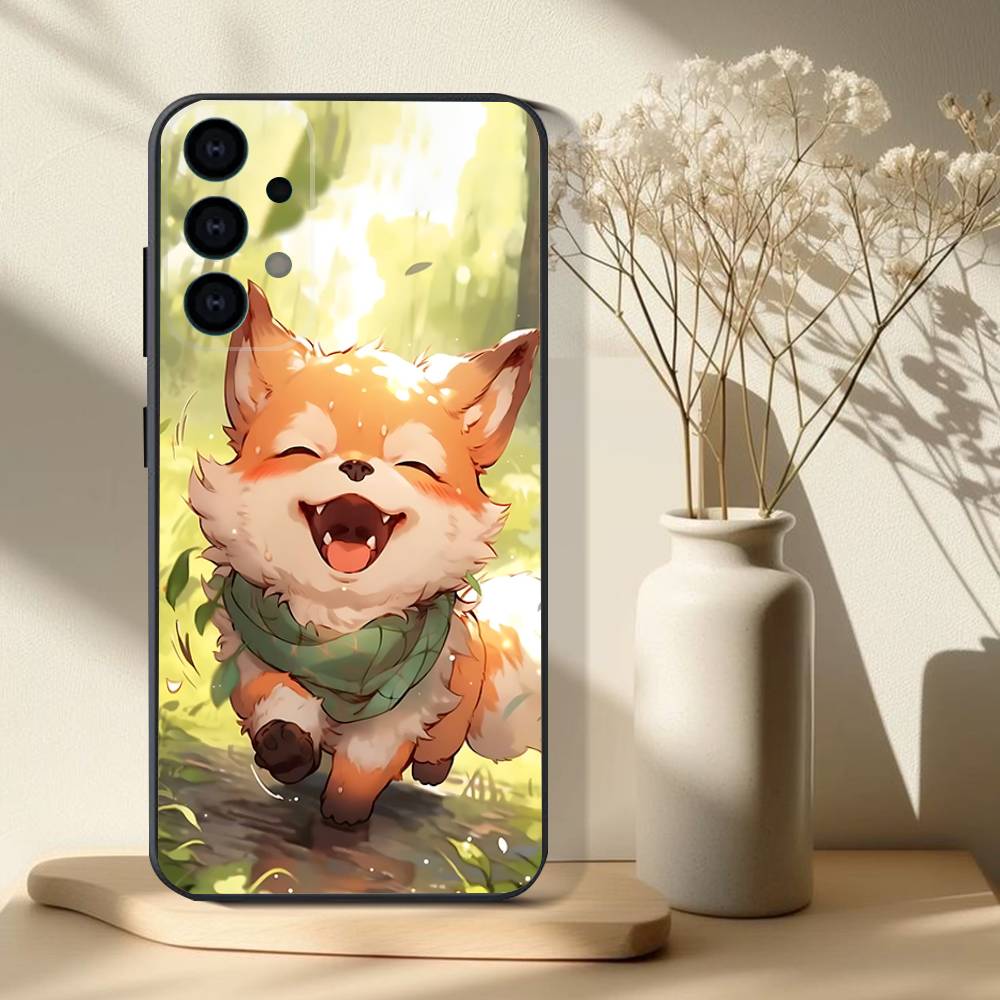 Cute Animal Fox  Phone Case For Samsung S 25,24,23,22,30,21,10,9,Ultra,Plus,Lite,FE,4,5G Black Soft Case